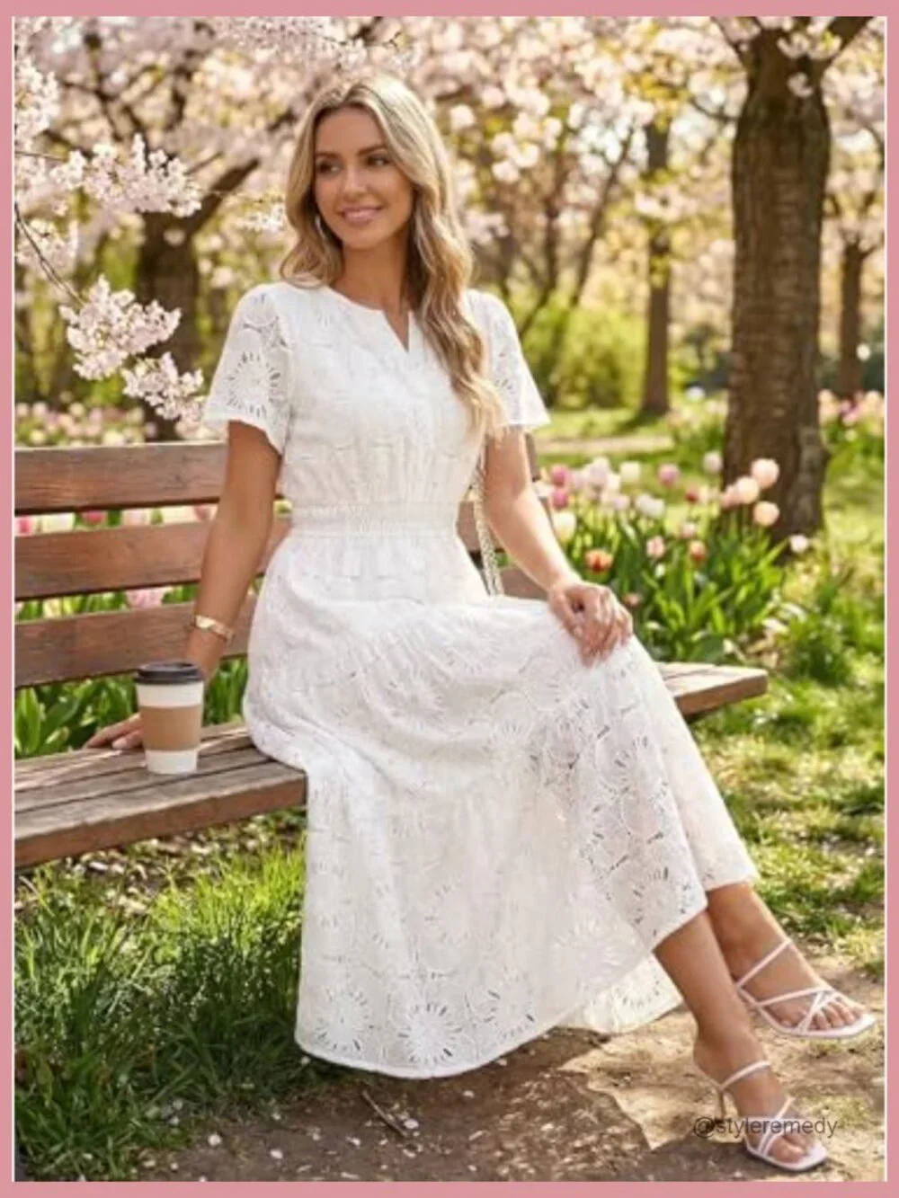 Floral Eyelet Maxi Dress with V-Neck and Tiered Hem - Picture 5 of 7